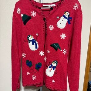 Croft & Barrow Red Snowman Cardigan
